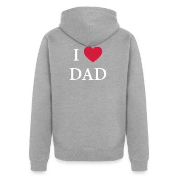 I HEART DAD – LOVE - Unisex Premium Bio Zip Hoodie - Grau meliert - Hinten - Nico (187cm)