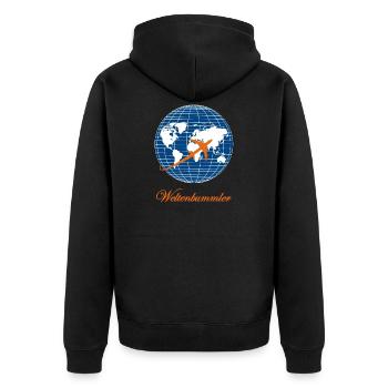 Weltenbummler - Geschenk Reise - Unisex Premium Bio Zip Hoodie - Schwarz - Hinten - Nico (187cm)