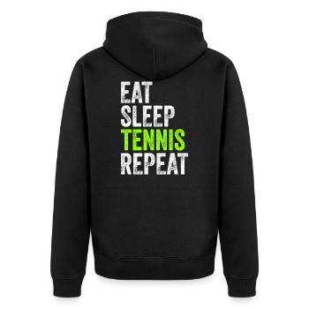 EAT SLEEP TENNIS REPEAT lustiges Geschenk Vintage - Unisex Premium Bio Zip Hoodie - Schwarz - Hinten - Nico (187cm)
