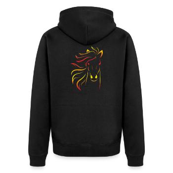 Pferd Kopf Silhouette Orange Gelb Rot Geschenk - Unisex Premium Bio Zip Hoodie - Schwarz - Hinten - Nico (187cm)