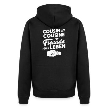 COUSIN UND COUSINE FREUNDE FÜRS LEBEN - Unisex Premium Bio Zip Hoodie - Schwarz - Hinten - Nico (187cm)