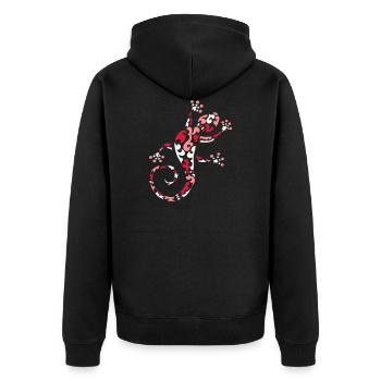 Stammesgecko rosa und weiß - Unisex Premium Bio Zip Hoodie - Schwarz - Hinten - Nico (187cm)