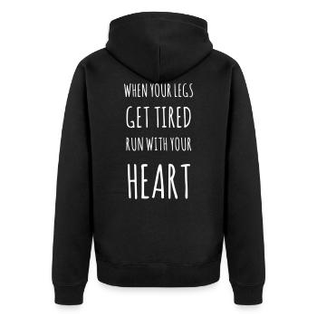 When your legs get tired run with your heart - Unisex Premium Bio Zip Hoodie - Schwarz - Hinten - Nico (187cm)