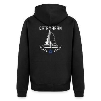 Katamaran Segelboot für alle Segler ein Geschenk - Unisex Premium Bio Zip Hoodie - Schwarz - Hinten - Nico (187cm)
