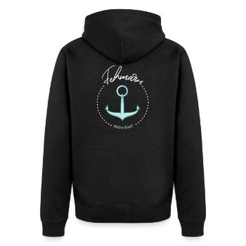 Fehmarn meine Insel cooler Spruch mit Anker Meer - Unisex Premium Bio Zip Hoodie - Schwarz - Hinten - Nico (187cm)
