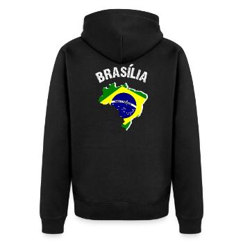 Brasilien - Unisex Premium Bio Zip Hoodie - Schwarz - Hinten - Nico (187cm)