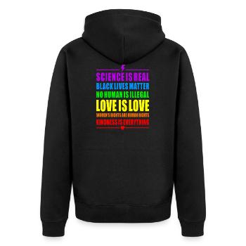 PRIDE RAINBOW LOVE SCIENCE BLACK WOMANS RIGHTS HUM - Veste à capuche bio Premium Unisexe - noir - Dos - Nico (187cm)