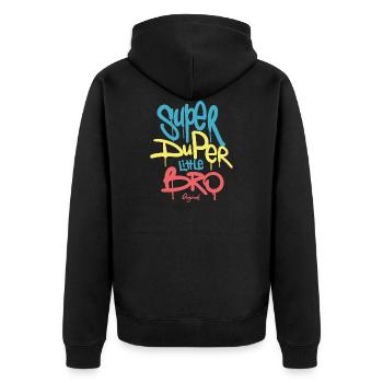 Super Duper little bro originals Geschenkidee - Unisex Premium Bio Zip Hoodie - Schwarz - Hinten - Nico (187cm)