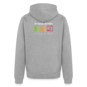 Funny Sarcasm My Social Battery - Unisex Premium Organic Zip Hoodie - heather grey - Back - Nico (187cm)