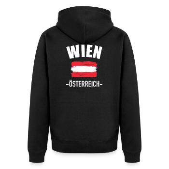Wien - Unisex Premium Bio Zip Hoodie - Schwarz - Hinten - Nico (187cm)