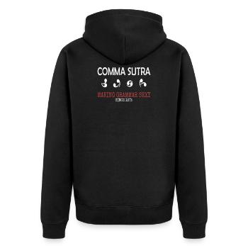 Funny Pun Comma Sutra - Unisex Premium Organic Zip Hoodie - black - Back - Nico (187cm)