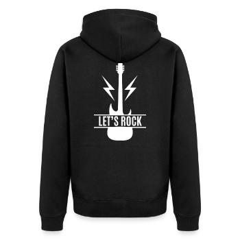 Gitarre - Guitar / Let's Rock !!!! ROCKBAND - Unisex Premium Bio Zip Hoodie - Schwarz - Hinten - Nico (187cm)