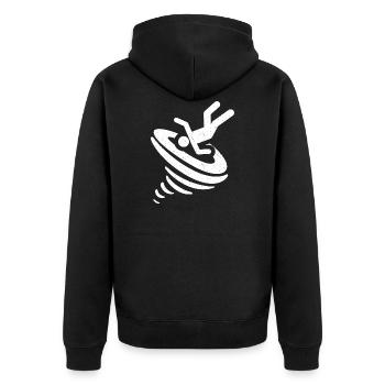 Lustige Tornado-Logo-Sturm-Jäger-Geschenk - Unisex Premium Bio Zip Hoodie - Schwarz - Hinten - Nico (187cm)