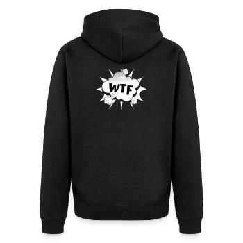 Comic WTF what the fuck - Unisex Premium Bio Zip Hoodie - Schwarz - Hinten - Nico (187cm)