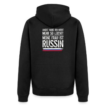 Meine frau ist russin Geschenk Russland - Unisex Premium Bio Zip Hoodie - Schwarz - Hinten - Nico (187cm)