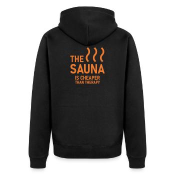The Sauna Geschenk Saunahaus Banja Spa Hamam - Unisex Premium Bio Zip Hoodie - Schwarz - Hinten - Nico (187cm)