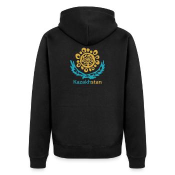 Kazakhstan Geschenk Republik Kasachen Kasachisch - Unisex Premium Bio Zip Hoodie - Schwarz - Hinten - Nico (187cm)