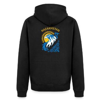 Kazakhstan Kasachisch Geschenk Republik Kasachen - Unisex Premium Bio Zip Hoodie - Schwarz - Hinten - Nico (187cm)