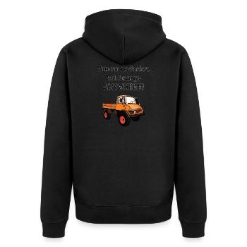 You can go faster, but I can go ANYWHERE! Unimog - Unisex Premium Organic Zip Hoodie - black - Back - Nico (187cm)