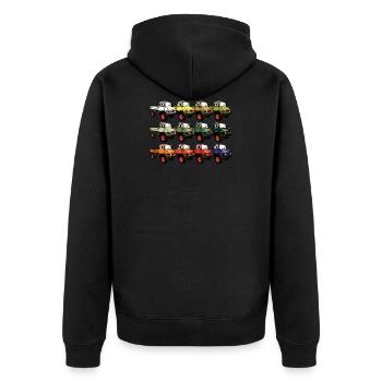 Farbpalette Unimog - Oldtimer - Regenbogen anders - Unisex Premium Bio Zip Hoodie - Schwarz - Hinten - Nico (187cm)