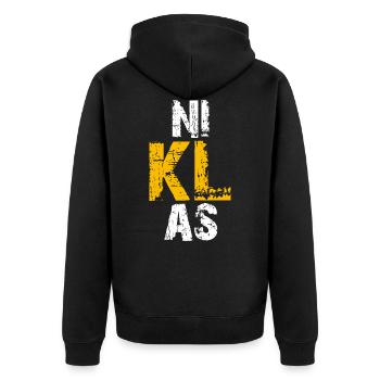 Niklas - Unisex Premium Bio Zip Hoodie - Schwarz - Hinten - Nico (187cm)