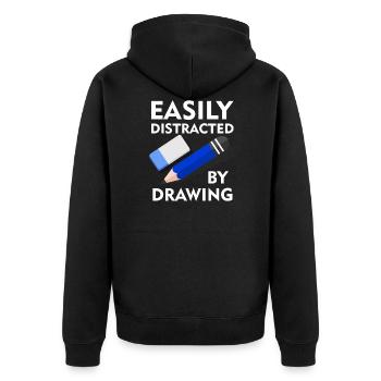 Abgelenkt durch Zeichnen eines lustigen - Unisex Premium Bio Zip Hoodie - Schwarz - Hinten - Nico (187cm)