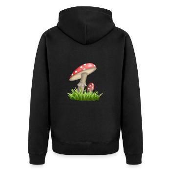 Fliegenpilze - Unisex Premium Bio Zip Hoodie - Schwarz - Hinten - Nico (187cm)