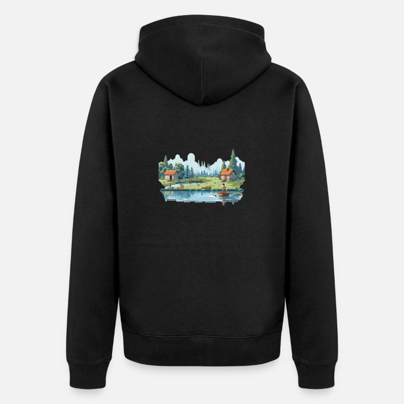 Angler Nature 8Bit Style - Veste à capuche bio Premium Unisexe - noir