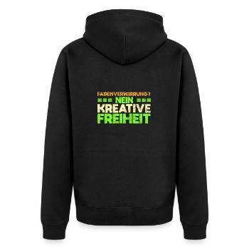 Fadenverwirrung? Nein, Kreative Freiheit - Unisex Premium Bio Zip Hoodie - Schwarz - Hinten - Nico (187cm)