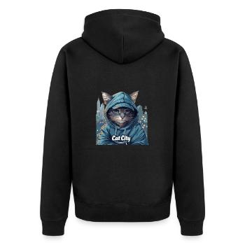 Schnurrige Trends: Katzen Stadt Fashion für Trends - Unisex Premium Bio Zip Hoodie - Schwarz - Hinten - Nico (187cm)
