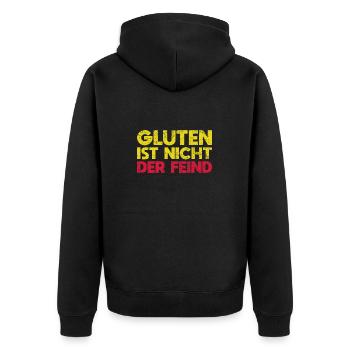 Gluten Ist Nicht Der Feind - Unisex Premium Bio Zip Hoodie - Schwarz - Hinten - Nico (187cm)