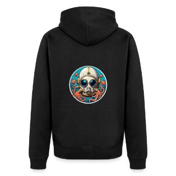 Taucherhelm mit Fischen und Oktopus am Meeresgrund - Unisex Premium Bio Zip Hoodie - Schwarz - Hinten - Nico (187cm)