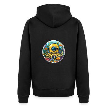 Taucherhelm mit Oktopusarmen und Fischen - Unisex Premium Bio Zip Hoodie - Schwarz - Hinten - Nico (187cm)