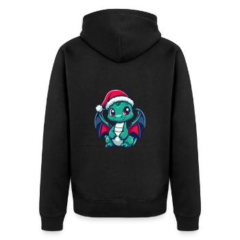 Drache Weihnachten Niedlich - Unisex Premium Bio Zip Hoodie - Schwarz - Hinten - Nico (187cm)