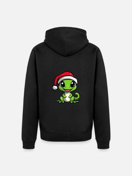Echse Weihnachten Niedlich - Unisex Premium Bio Zip Hoodie - Schwarz