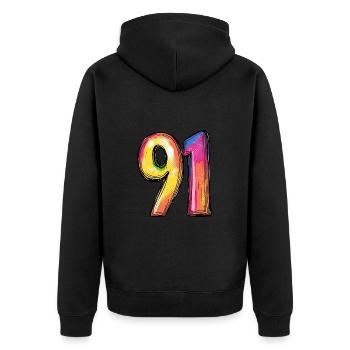 91 Number Symbol - Unisex Premium Organic Zip Hoodie - black - Back - Nico (187cm)