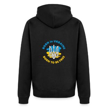 Geboren in der Ukraine. Geboren, um frei zu sein - Unisex Premium Bio Zip Hoodie - Schwarz - Hinten - Nico (187cm)