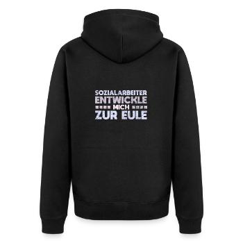 Sozialarbeiter - Entwickle Mich Zur Eule - Unisex Premium Bio Zip Hoodie - Schwarz - Hinten - Nico (187cm)