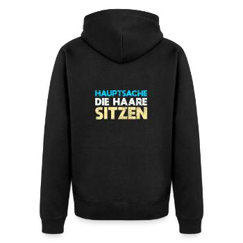 Hauptsache, Die Haare Sitzen - Unisex Premium Bio Zip Hoodie - Schwarz - Hinten - Nico (187cm)