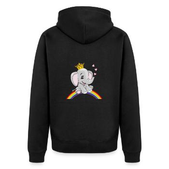 Glücklicher Babyelefant sitzt auf einem Regenbogen - Unisex Premium Bio Zip Hoodie - Schwarz - Hinten - Nico (187cm)