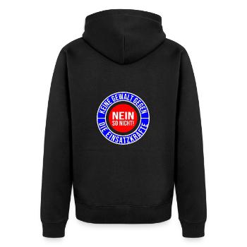 KEINE GEWALT GEGEN DIE EINSATZKRÄFTE - Unisex Premium Bio Zip Hoodie - Schwarz - Hinten - Nico (187cm)