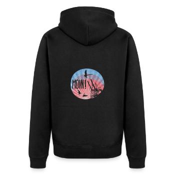 Moin! Ver. 2 - Unisex Premium Bio Zip Hoodie - Schwarz - Hinten - Nico (187cm)