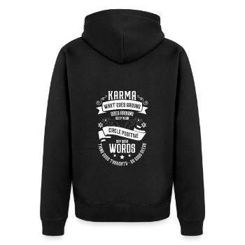 Karma Positiv Sarkasmus - Unisex Premium Bio Zip Hoodie - Schwarz - Hinten - Nico (187cm)