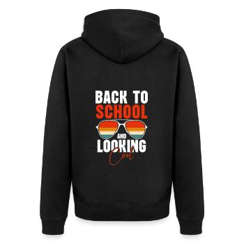 Student Zukunft Hochschule BWL - Unisex Premium Bio Zip Hoodie - Schwarz - Hinten - Nico (187cm)