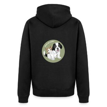 Bernhardinerwelpe und niedliche Katze - Unisex Premium Bio Zip Hoodie - Schwarz - Hinten - Nico (187cm)