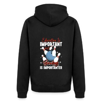 Bowler Bowlingbahn - Unisex Premium Bio Zip Hoodie - Schwarz - Hinten - Nico (187cm)