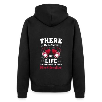 Blutspenden Hilfe Sozial - Unisex Premium Bio Zip Hoodie - Schwarz - Hinten - Nico (187cm)