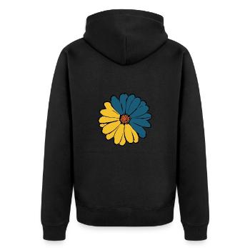 Blume dunkelblau blaue Blume Blumen blau-gelb - Unisex Premium Bio Zip Hoodie - Schwarz - Hinten - Nico (187cm)