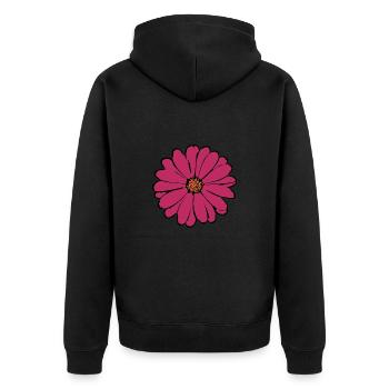 Blume Blüte rot violett - Unisex Premium Bio Zip Hoodie - Schwarz - Hinten - Nico (187cm)