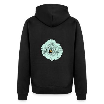 Blume hellblau blaue Blume Malve - Unisex Premium Bio Zip Hoodie - Schwarz - Hinten - Nico (187cm)